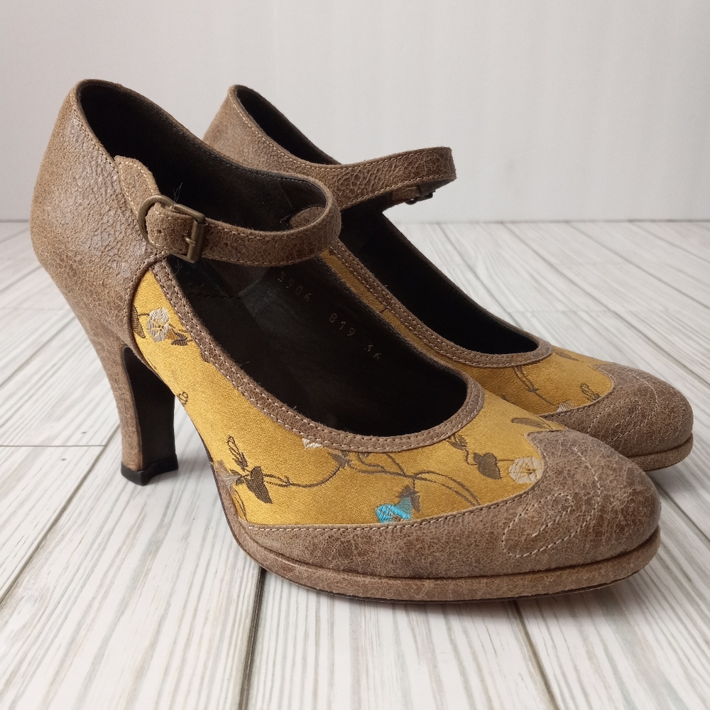 Dries Van Noten Leather & Silk Mary Jane Heels